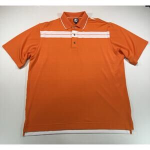 FootJoy FJ Mens XL Orange White Stripe Golf Polo Short Sleeve Performance Shirt